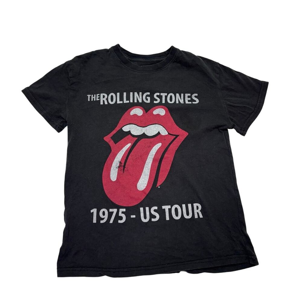 Rolling Stones 1975 US Tour T-Shirt Unisex Small Black Tongue Graphic Band Retro